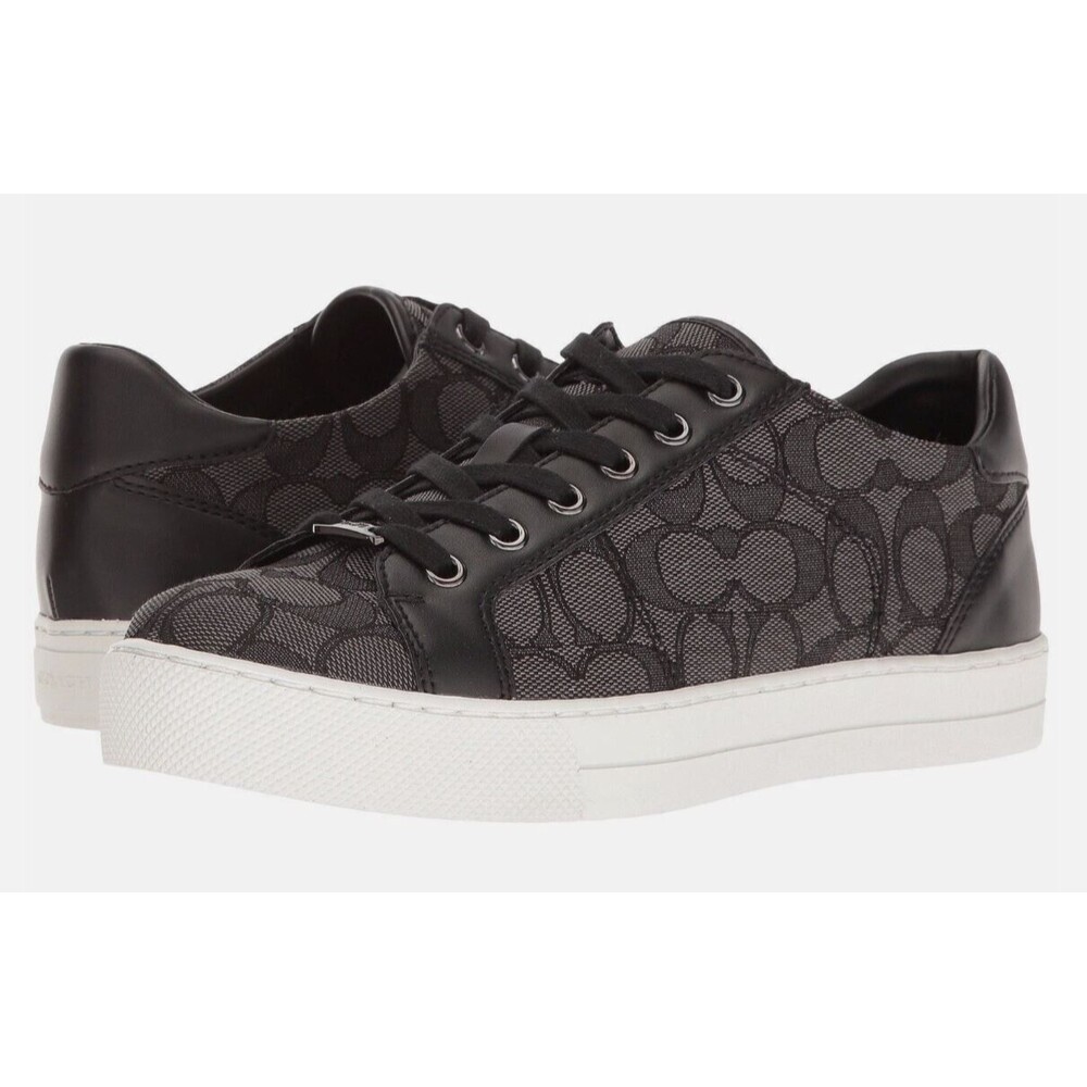 Coach Monogram Sneakers Black Low Top Size 8 Chic Y2K Luxe Must